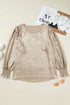 Plus Size Elegant Metallic Long Flounce Sleeve Blouse