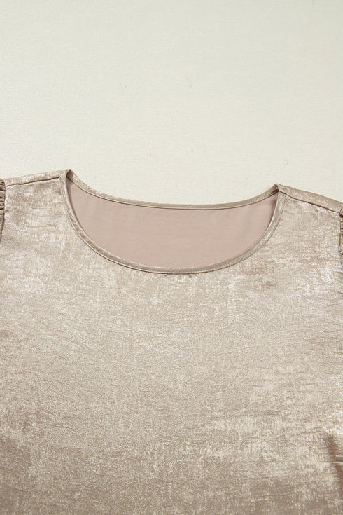 Plus Size Elegant Metallic Long Flounce Sleeve Blouse