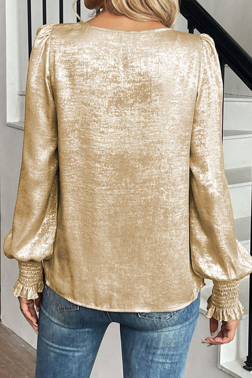 Plus Size Elegant Metallic Long Flounce Sleeve Blouse