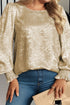 Plus Size Elegant Metallic Long Flounce Sleeve Blouse