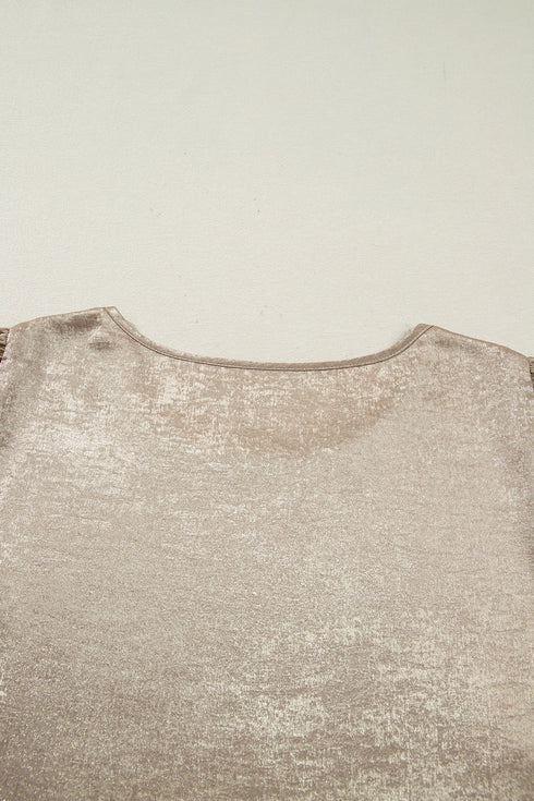 Plus Size Elegant Metallic Long Flounce Sleeve Blouse