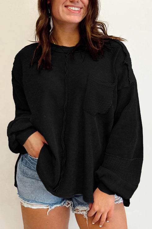 Plus Size Exposed Seam Crinkle Patchwork Top