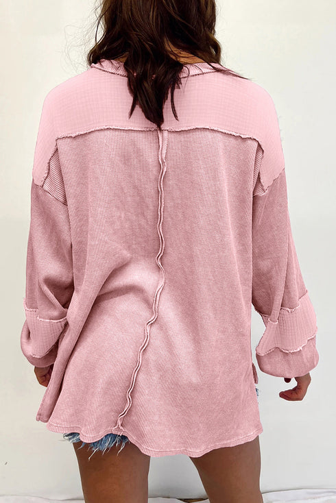 Plus Size Exposed Seam Crinkle Patchwork Top