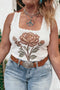 Plus Size Floral Knit Scalloped Trim Square Neck Sweater Vest