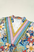 Plus Size Floral Print Contrast Trim V Neck Blouse