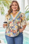 Plus Size Floral Print Contrast Trim V Neck Blouse