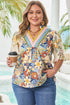 Plus Size Floral Print Contrast Trim V Neck Blouse
