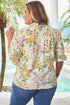 Plus Size Floral Print Contrast Trim V Neck Blouse