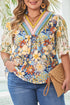 Plus Size Floral Print Contrast Trim V Neck Blouse