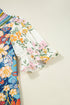 Plus Size Floral Print Contrast Trim V Neck Blouse