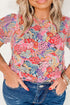 Plus Size Floral Print Puff Sleeve Blouse