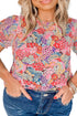 Plus Size Floral Print Puff Sleeve Blouse
