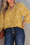 Plus Size Floral Print Ruched Split Neck Blouse