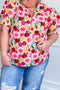 Plus Size Floral Print Split V Neck Puff Sleeve Blouse
