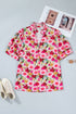 Plus Size Floral Print Split V Neck Puff Sleeve Blouse