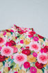 Plus Size Floral Print Split V Neck Puff Sleeve Blouse