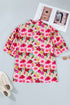 Plus Size Floral Print Split V Neck Puff Sleeve Blouse