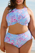 Plus Size Floral Print Twisted High Waist Bikini Set