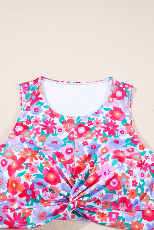 Plus Size Floral Print Twisted High Waist Bikini Set