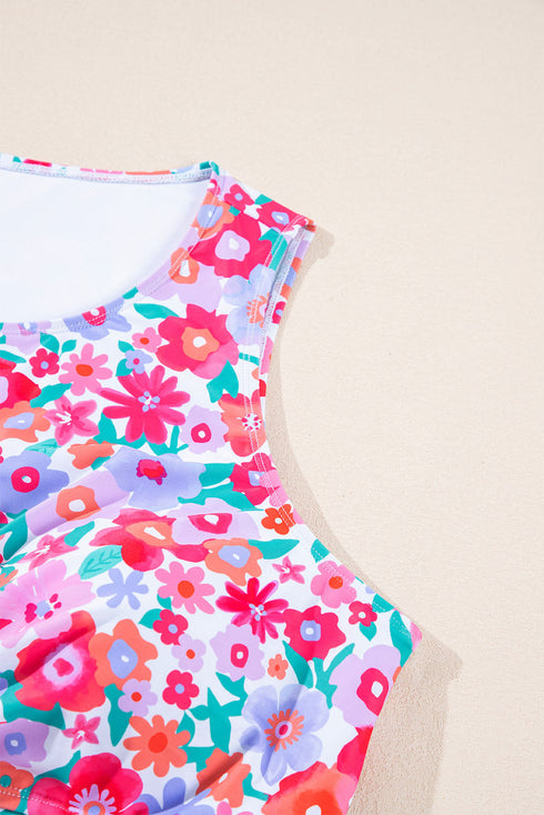 Plus Size Floral Print Twisted High Waist Bikini Set