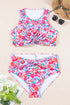 Plus Size Floral Print Twisted High Waist Bikini Set