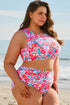 Plus Size Floral Print Twisted High Waist Bikini Set