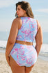 Plus Size Floral Print Twisted High Waist Bikini Set