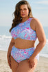 Plus Size Floral Print Twisted High Waist Bikini Set