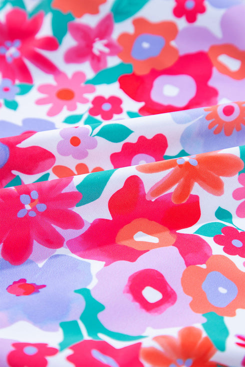 Plus Size Floral Print Twisted High Waist Bikini Set