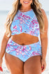 Plus Size Floral Print Twisted High Waist Bikini Set