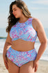 Plus Size Floral Print Twisted High Waist Bikini Set