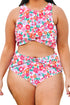 Plus Size Floral Print Twisted High Waist Bikini Set