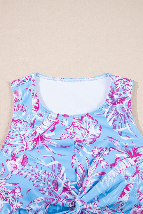 Plus Size Floral Print Twisted High Waist Bikini Set