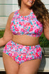 Plus Size Floral Print Twisted High Waist Bikini Set