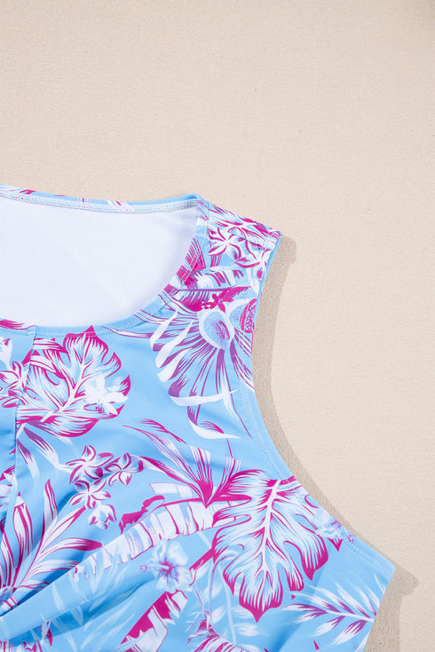 Plus Size Floral Print Twisted High Waist Bikini Set