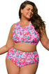 Plus Size Floral Print Twisted High Waist Bikini Set
