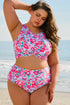 Plus Size Floral Print Twisted High Waist Bikini Set