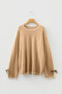 Plus Size Leopard Bow Detail Split Cuff Loose Sweater
