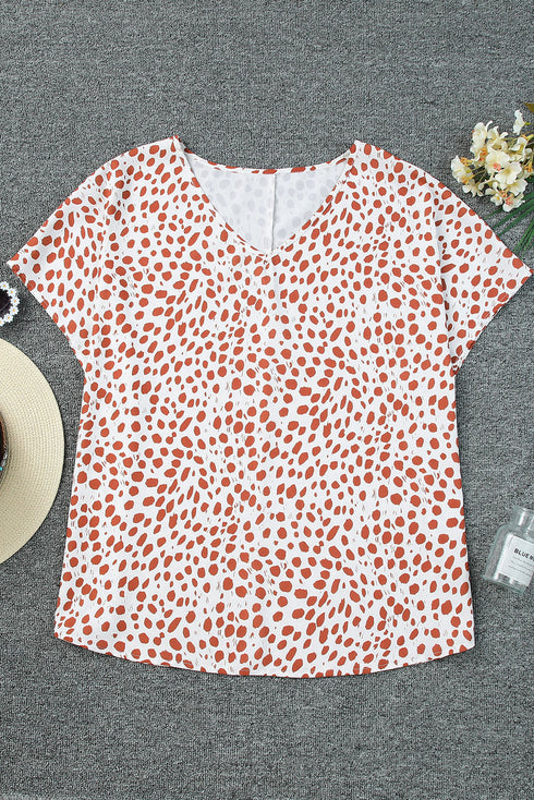 Plus Size Leopard V Neck Short Sleeve Shift Top