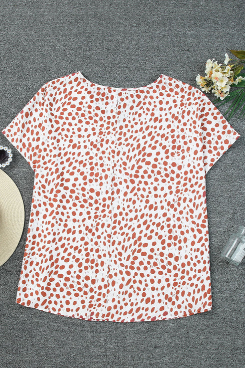 Plus Size Leopard V Neck Short Sleeve Shift Top