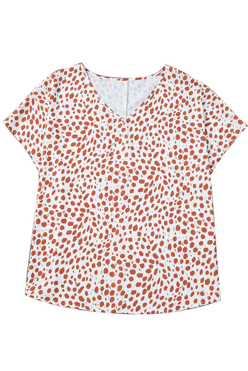 Plus Size Leopard V Neck Short Sleeve Shift Top