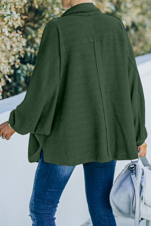 Plus Size Long Sleeve Flap Pocket Henley Top