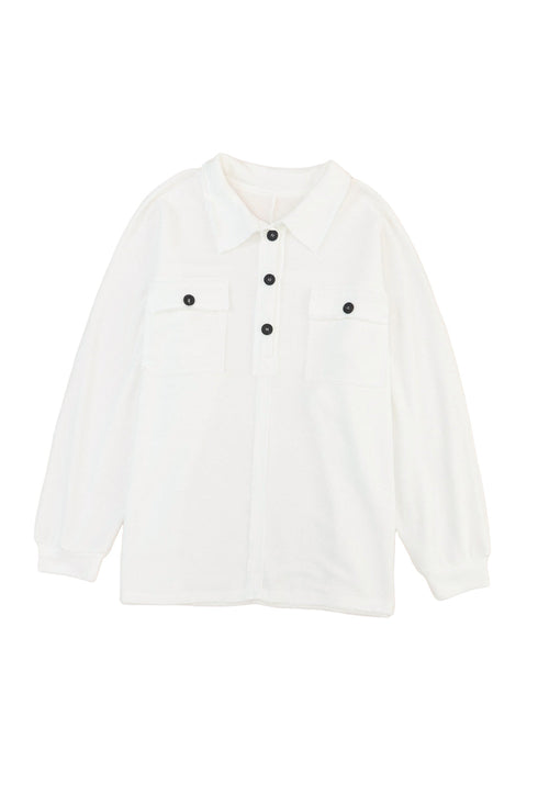 Plus Size Long Sleeve Flap Pocket Henley Top