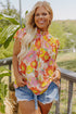 Plus Size Mock Neck Ruffle Sleeve Floral Blouse
