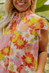 Plus Size Mock Neck Ruffle Sleeve Floral Blouse