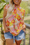 Plus Size Mock Neck Ruffle Sleeve Floral Blouse