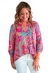 Plus Size Paisley Print V Neck Roll Tab Sleeve Blouse