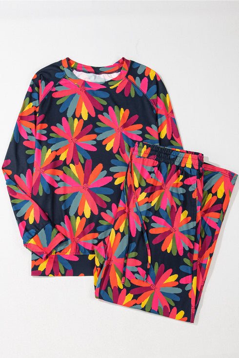Plus Size Printed Long Sleeve and Pants Lounge Set