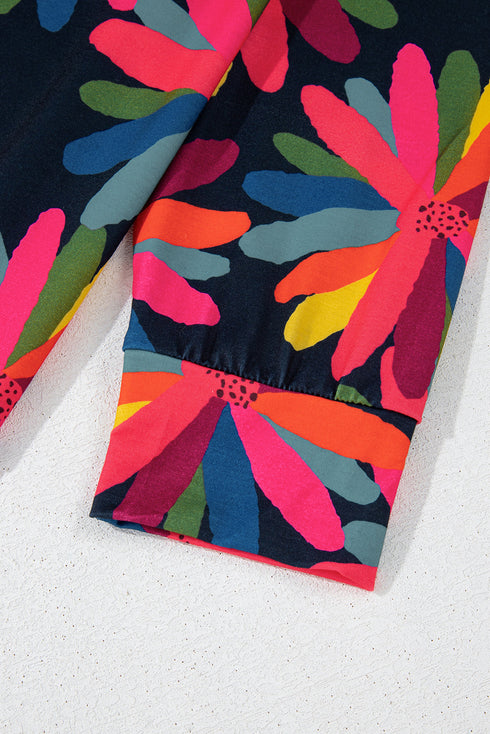 Plus Size Printed Long Sleeve and Pants Lounge Set