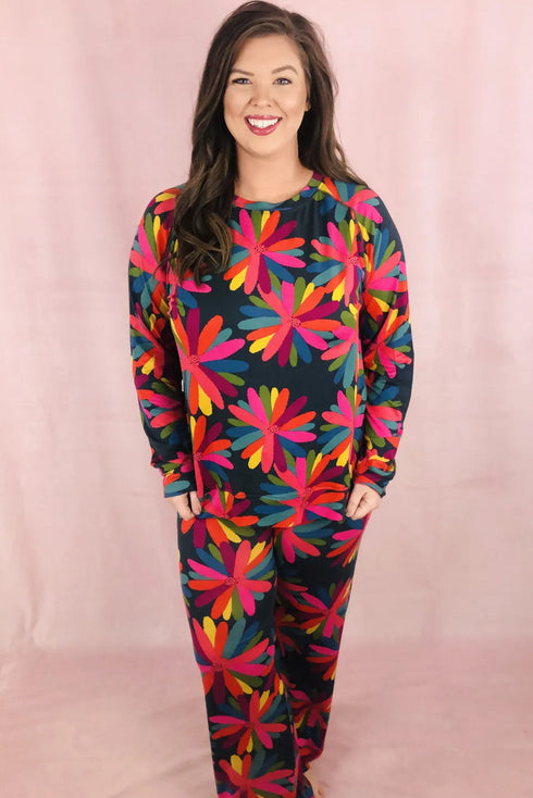 Plus Size Printed Long Sleeve and Pants Lounge Set
